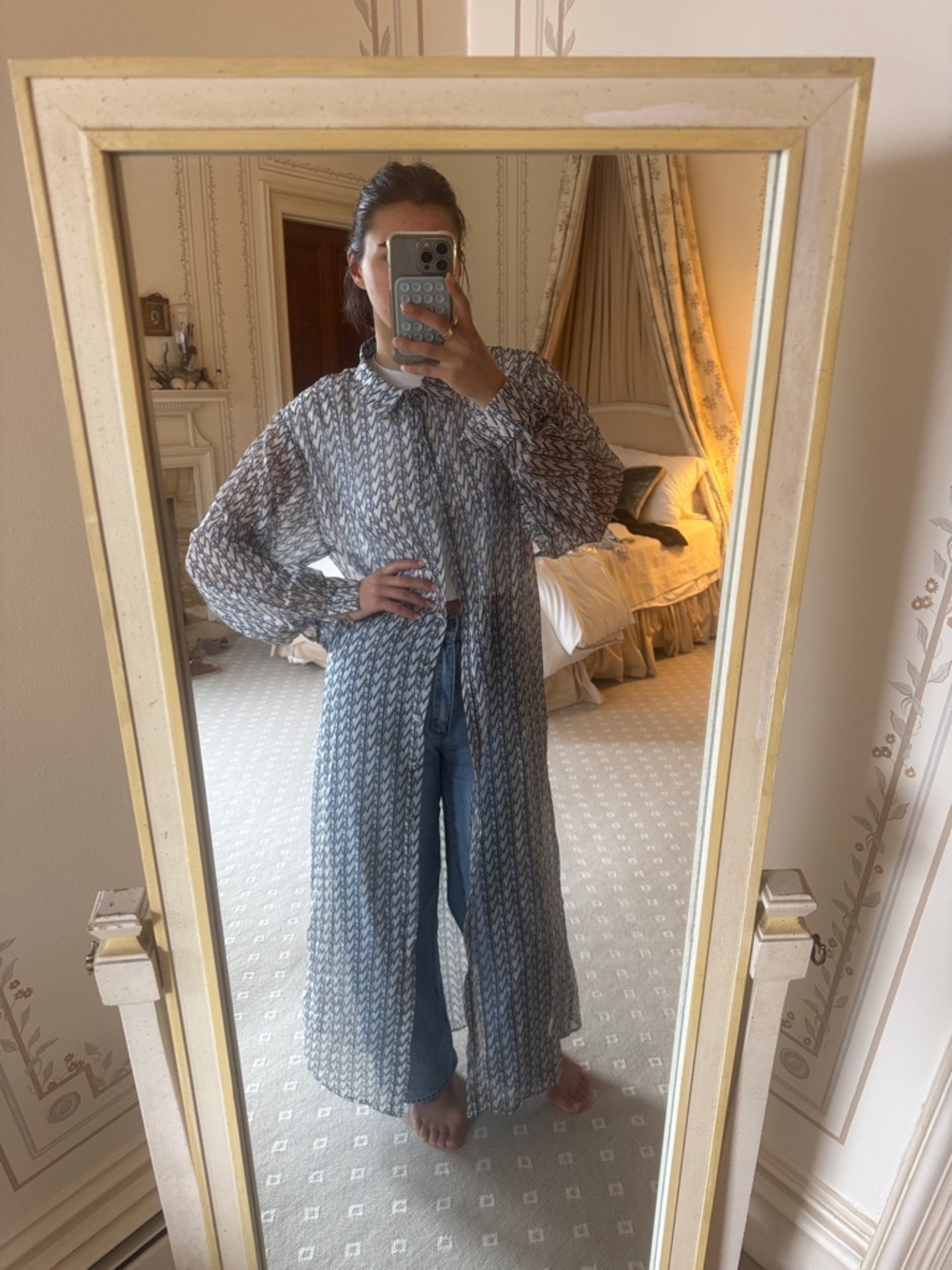 Missguided Plus Blue Patterned Maxi Shirt Dress